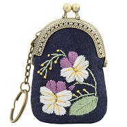 DIY Kiss Lock Coin Purse Embroidery Kit, including Fabric, Embroidery Hoop, Needles & Thread, Metal Purse Handle, Instruction Sheet, Flower, 70x55mm(SENE-PW0003-066D)