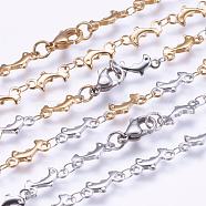 304 Stainless Steel Chain Necklaces, with Lobster Claw Clasps, Dolphin, Mixed Color, 17.9 inch(45.5cm)(STAS-P164-16)