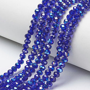 Electroplate Glass Beads Strands, Half Plated, Blue Plated, Faceted, Rondelle, Royal Blue, 4x3mm, Hole: 0.4mm, about 123~127pcs/strand, 16.5~16.9 inch(42~43cm)(EGLA-A034-T4mm-I07)