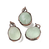 Natural Green Fluorite Pendants, with Red Copper Tone Brass Findings and Jump Rings, Cadmium Free & Lead Free, Oval, 32x21~23x15~18mm, Hole: 6mm(G-I330-01A)