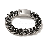 304 Stainless Steel Skull Cuban Link Chain Bracelets for Women Men, Antique Silver, 9-1/8 inch(23cm)(BJEW-Q341-06E-AS)