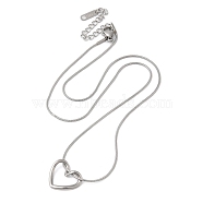 304 Stainless Steel Hollow Heart Pendant Necklace with Round Snake Chains, Stainless Steel Color, 18.11 inch(46cm)(NJEW-M202-05P)