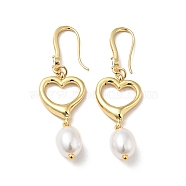 Heart with ABS Imitation Pearl Dangle Earrings, Rack Plating Brass Jewelry for Women, Real 18K Gold Plated, 50mm, Pin: 0.8mm(EJEW-F288-22G)