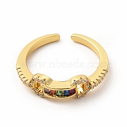 Cubic Zirconia Rectangle Open Cuff Ring, Golden Brass Jewelry for Women, Colorful, Inner Diameter: 17mm(KK-A180-28G)