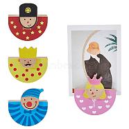 4Pcs 4 Styles Wood Name Card Holder, Rocking Photo Memo Holders, Tumbler Toy, Clown & Sodier & King & Princess Pattern, Mixed Color, 20x55x53mm, 1pc/style(DIY-FH0005-45)