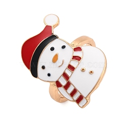 Christmas Theme Alloy Enamel Open Cuff Ring, for Women, Light Gold, Snowman, Adjustable, Snowman: 25x17.5mm.(RJEW-C106-02G-KCG)