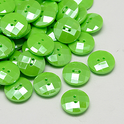 Taiwan Acrylic Buttons, Pearl Luster, Faceted, 2-Hole, Flat Round, Spring Green, 13x4.5mm, Hole: 1mm(BUTT-F022-13mm-C11)