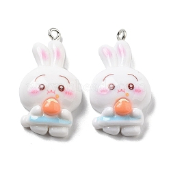 Opaque Resin Leveret Pendants, Rabbit Charms, White, 33x18x8mm, Hole: 2mm(RESI-R444-03A)