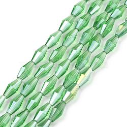 Transparent Glass Beads, Bicone, AB Color Plated, Faceted, Lime Green, 8x4mm, Hole: 0.8mm, about 70pcs/strand, 20.47 inch(52cm)(GLAA-P001-02A-01)