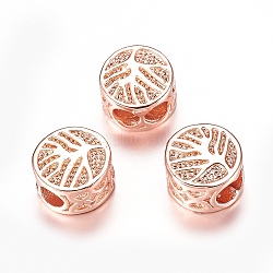Brass Beads, Flat Round with Tree of Life, Cadmium Free & Lead Free, Rose Gold, 8x5mm, Hole: 3x5mm(ZIRC-F067-09RG-RS)