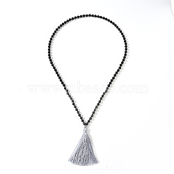 Natural Labradorite Beaded Tassel Pendant Necklaces for Men, Light Grey, 31.50 inch(80cm)(IS6381-1)