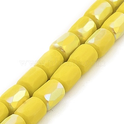 Frosted Imitation Jade Glass Beads Strands, AB Color Plated, Faceted, Column, Yellow, 8x6mm, Hole: 1.4mm, about 80pcs/strand, 25.04''(63.6cm)(GLAA-P058-07B-01)