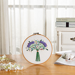 Flower Bouquet Pattern 3D Embroidery Starter Kits, including Embroidery Fabric & Thread, Needle, Instruction Sheet, Medium Aquamarine, 290x290mm(DIY-P077-075)