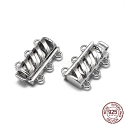 Rhodium Plated 925 Sterling Silver Box Clasps, Multi-Strand Clasps, with 925 Stamp, Rectangle, Platinum, 16.5x11x4.5mm, Hole: 1.2mm(STER-L057-017P)