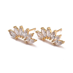 Horse Eye Sparkling Cubic Zirconia Stud Earrings for Her, Brass Micro Pave Cubic Zirconia Earrings, Real 18K Gold Plated, 7.5x16.5x2.5mm, Pin: 0.9mm(X-ZIRC-C025-25G)