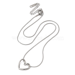 304 Stainless Steel Hollow Heart Pendant Necklace with Round Snake Chains, Stainless Steel Color, 18.11 inch(46cm)(NJEW-M202-05P)