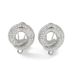 Twist Donut Brass Micro Pave Cubic Zirconia Stud Earrings Finding, with Horizontal Loops, Cadmium Free & Lead Free, Platinum, 18.5x15.5mm, Hole: 1.6mm, Pin: 0.8mm(KK-E083-02P)