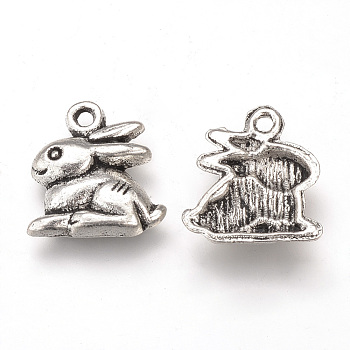 Tibetan Style Alloy Bunny Charms, Rabbit, Cadmium Free & Nickel Free & Lead Free, Antique Silver, 14.5x13x2mm, Hole: 1.5mm, about 1140pcs/1000g