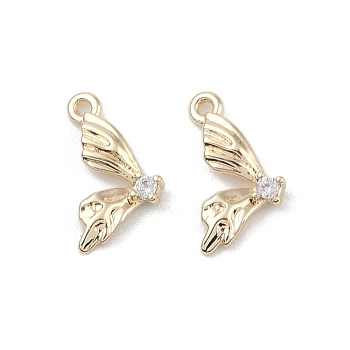 Brass Micro Pave Clear Cubic Zirconia Pendants, Butterfly Wings Charms, Real 18K Gold Plated, 11x6x1.6mm, Hole: 0.8mm