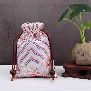 Water Ripple Print Cloth Storage Bags, Rectangle Drawstring Pouches Packaging Bag, Misty Rose, 14x10cm