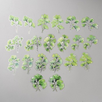 20Pcs Leaf PET Decorative Stickers, for DIY Scrapbooking, Green, 65~81x54~68x0.1mm, 2pcs/style