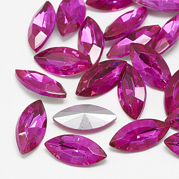 Pointed Back Glass Rhinestone Cabochons, Back Plated, Faceted, Horse Eye, Rose, 12x6x3.5mm