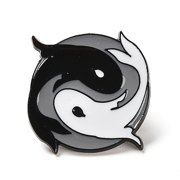 Black White Gray Yin-Yang Eight Trigrams Enamel Pins, Black Alloy Brooches for Backpack Clothes, Fish, 23.5x23.5x1mm