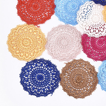 Polycotton(Polyester Cotton) Woven Pendant Decorations, Flat Round, Mixed Color, 46~48x1mm