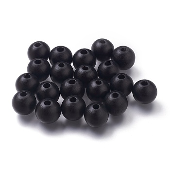 Painted Natural Wood Beads, Round, Black, 16mm, Hole: 4mm