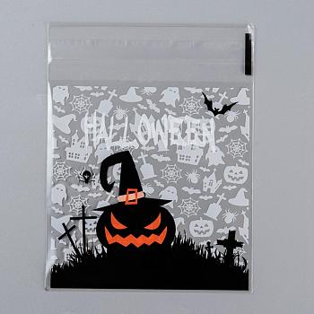 Happy Halloween Cookie Candy Bread Packaging Bags, Self-adhesive Plastic Bags, Colorful, 13x10cm, Unilateral Thickness: 0.035mm, Inner Measure: 10x10cm, about 95~100pcs/bag