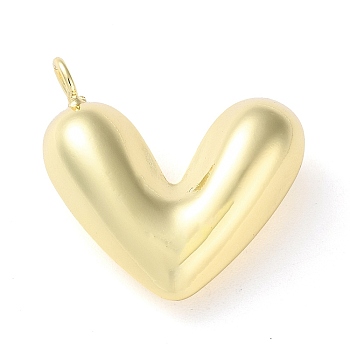 Eco-Friendly Rack Plating Brass Pendants, Long-Lasting Plated, Lead Free & Cadmium Free, Heart, Real 18K Gold Plated, 27.5x28.5x10.5mm, Hole: 4mm