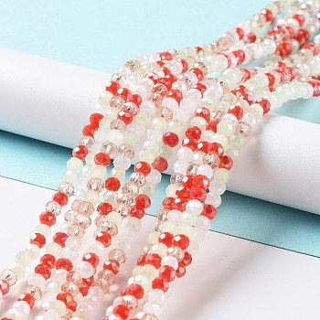 Glass Beads Strands, Faceted, Rondelle, Red, 4x3mm, Hole: 0.4mm, about 123~127pcs/strand, 15.75~16.5 inch(40~42cm)