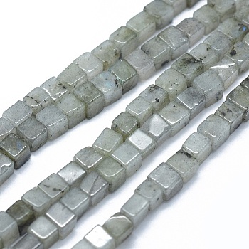 Natural Labradorite Beads Strands, Cube, 3~4.5x3~4.5x3~5mm, Hole: 0.8~1mm, about 89~97pcs/strand, 15.1~15.5 inch(38.5~39.5cm)