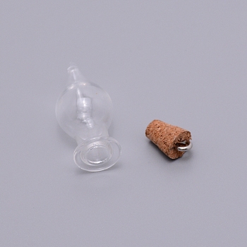 Empty Glass Wishing Bottle Pendants, with Cork Stopper and Platinum Iron Screw Eye Pin Peg, Teardrop, Clear, 39.5x14.5mm, Hole: 2.5mm