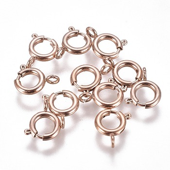 Ion Plating(IP) 304 Stainless Steel Spring Ring Clasps, Rose Gold, 8x1.8mm, Hole: 2.5mm