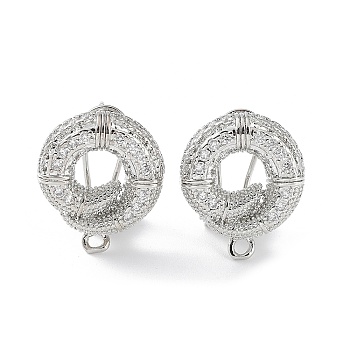 Twist Donut Brass Micro Pave Cubic Zirconia Stud Earrings Finding, with Horizontal Loops, Cadmium Free & Lead Free, Platinum, 18.5x15.5mm, Hole: 1.6mm, Pin: 0.8mm