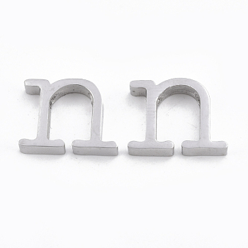 304 Stainless Steel Pendants, Stainless Steel Color, Letter, Letter.N, 12x16x3mm, Hole: 1.8mm