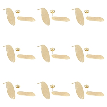 ARRICRAFT Brass Stud Earring Findings, with Loop and Ear Nuts, Long-Lasting Plated, Oval, Real 18K Gold Plated, Stud Earring Findings: 29x15mm,  Hole: 1.5mm, Pin: 0.5mm, 20pcs/box