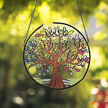 Acrylic Tree of Life Hanging Ornament, for Home Window Wall Home Decoration, Colorful, 160mm