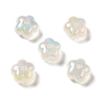 UV Plating Rainbow Iridescent Acrylic Beads, Flower, WhiteSmoke, 13.7x14x8.5mm, Hole: 2.6mm