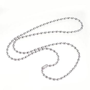 304 Stainless Steel Necklaces, with Clasps, Ball Chain Necklaces, Stainless Steel Color, 19.05 inch(48.4cm), 2.3mm