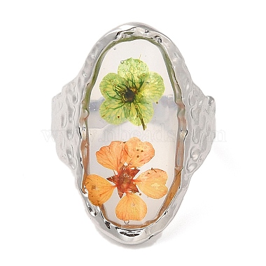 Oval Epoxy Resin with Dry Flower Cuff Rings(RJEW-G304-02P)-2