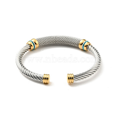 304 браслет в форме веревки из нержавеющей стали с открытой манжетой и стразами для женщин(BJEW-D449-01GP-03)-2