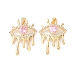 Brass Micro Pave Cubic Zirconia Pendants, Eye with Heart Charms, Real 18K Gold Plated, 26x19.5x6mm, Hole: 3x5mm(KK-D223-05G)