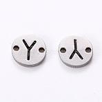 Tarnish Resistant 201 Stainless Steel Links, Laser Cut, Flat Round with Letter, Letter.Y, 6x6x1mm, Hole: 0.8mm(X-STAS-R112-01Y)