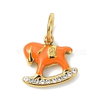 304 Stainless Steel Enamel Pendants, Rocking Horse Charms, with Rhinestone, Golden, 12.5x13x3mm, Hole: 5mm(STAS-A145-02G)