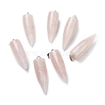 Natural Rose Quartz Pointed Pendants, with Platinum Brass Findings, Bullet, 32~35x10~11mm, Hole: 7X3mm(G-D040-01P-B09)