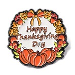 Thanksgiving Day Enamel Pins, Alloy Lapel Pin Backs for Backpack Clothes, Flat Round, Pumpkin, 30x31mm(JEWB-L025-02EB-02)