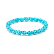 Synthetic Turquoise(Dyed) Skull Stretch Bracelet, Gemstone Halloween Jewelry for Women, Beads: 8x6x6.5mm, Inner Diameter: 2-1/4 inch(5.6cm)(BJEW-JB08068-02)