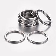 304 Stainless Steel Keychain Clasps, Split Key Rings, Stainless Steel Color, 25x2.7~2.8mm(KEYC-D049-03)